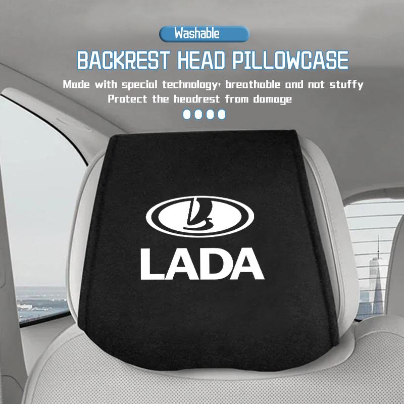 Car Logo Seat Headrest Cover Suede Perforated Pillowcase Pad For Lada Vesta Granta Largus Vaz Samara Vesta Niva 4X4 2110 ZZ3