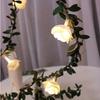 1pc White Rose With Green Leaf Vine String Light Courtyard Garden Decorative Lamp Battery Operated Suitable For Home Decor