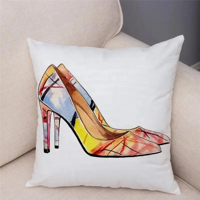 Women'S High Heel Shoes Throw Pillow Cover With Short Plush Print For Living Room Sofa Decoration Cushion Cover Pillow Covers