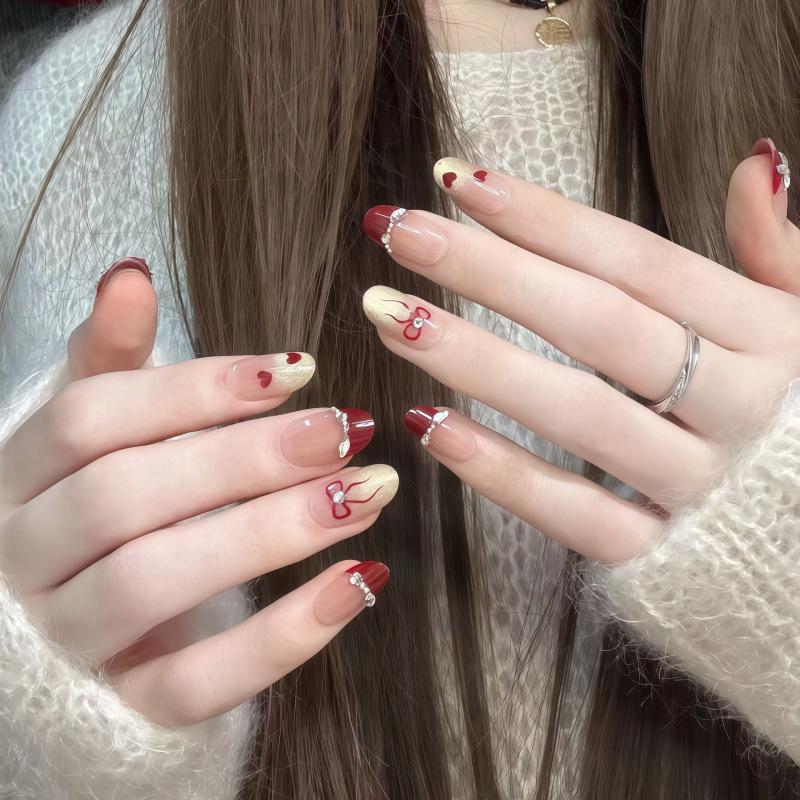 Cat Eye Bowknot Whitening Nails: Wearable, Detachable, Student-Friendly, Semi-Handmade Manicure.