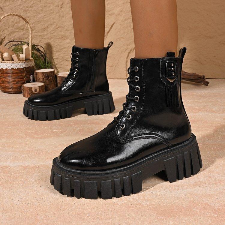 Short Martin Boots Women's Autumn and Winter 2025 New Korean Version Fashion Medium Tube Women's Shoes Platform-soled Lace-up Side Zipper Women's Boot