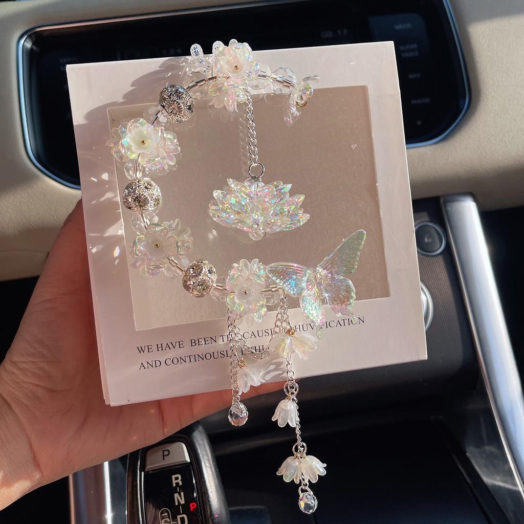 Lucky for Lotus Moon Fairy Car Hanging Ornament Rearview Mirror Pendant Decoration for Women'S Cars