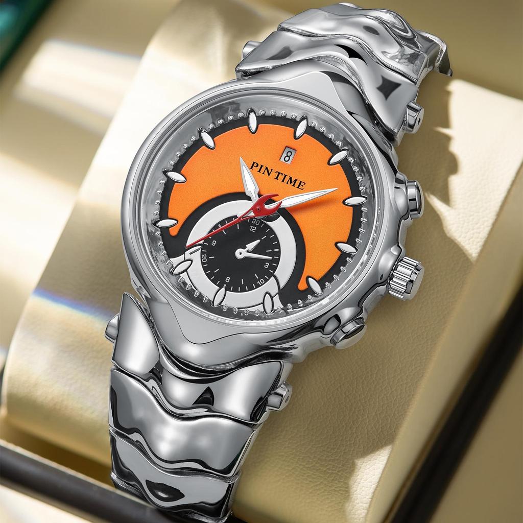 PINTIME Y2K Creative Retro Style Luxury Men's Waterproof Luminous Stainless Steel Watch Fashion Punk Date Quartz Watches