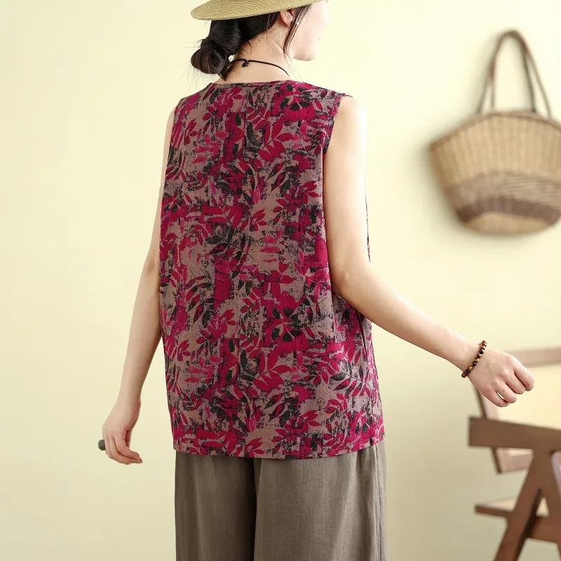 Literarisch Retro Bunt Trägerhemd Sommer Neu Lässig Locker Vielseitig Baumwolle und Leinen Mutter Ärmelloses Oberteil