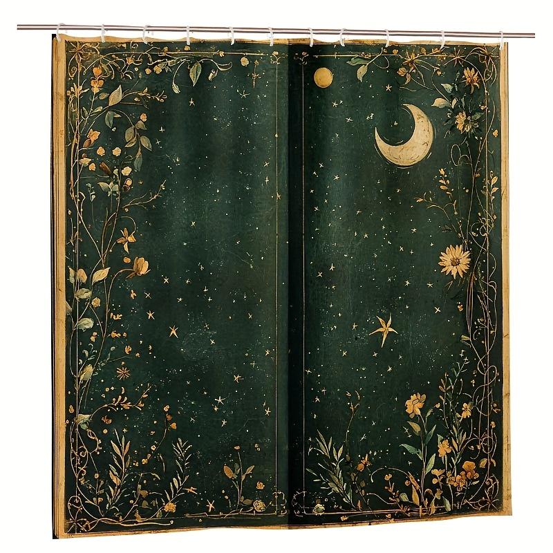 1 Stück Himmlische Magische Elemente Monde & Sterne Duschvorhang - 70,8x70,8 Zoll Langlebige Polyesterfaser, Maschinenwaschbar, Dunkelgrau