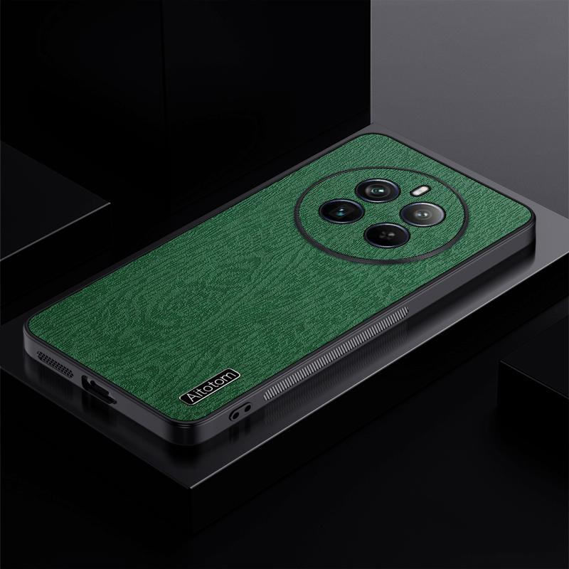

For Realme 12 4G/12+ 5G Shockproof Case Leather+PC+TPU Wood Texture Phone Cover Green