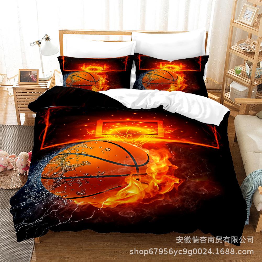 Sports Department Basketball Football Quilt Cover Bedding Sheet 3D Three-Piece Set