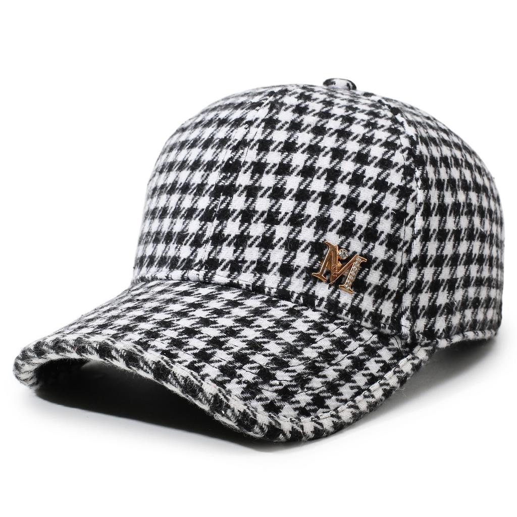 Unisex Plaid Wool Blend Baseball Cap Winter Warm Outdoor Sun Shade Hat