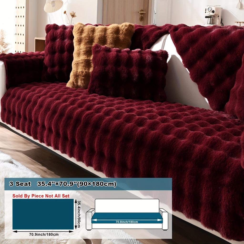 1pc Imitation Rabbit Plush Sofa Cushion, Fuzzy Non Slip Sofa Slipcover, Furniture Protector, For Bedroom Office Living Room Decor