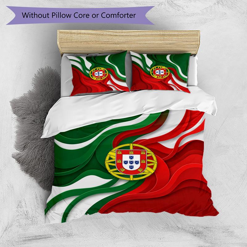 Set Biancheria da Letto Stampata Calcio Portogallo 3 Pezzi Set Copriletto Traspirante Accogliente come Regalo per la Casa Nuova o per le Feste