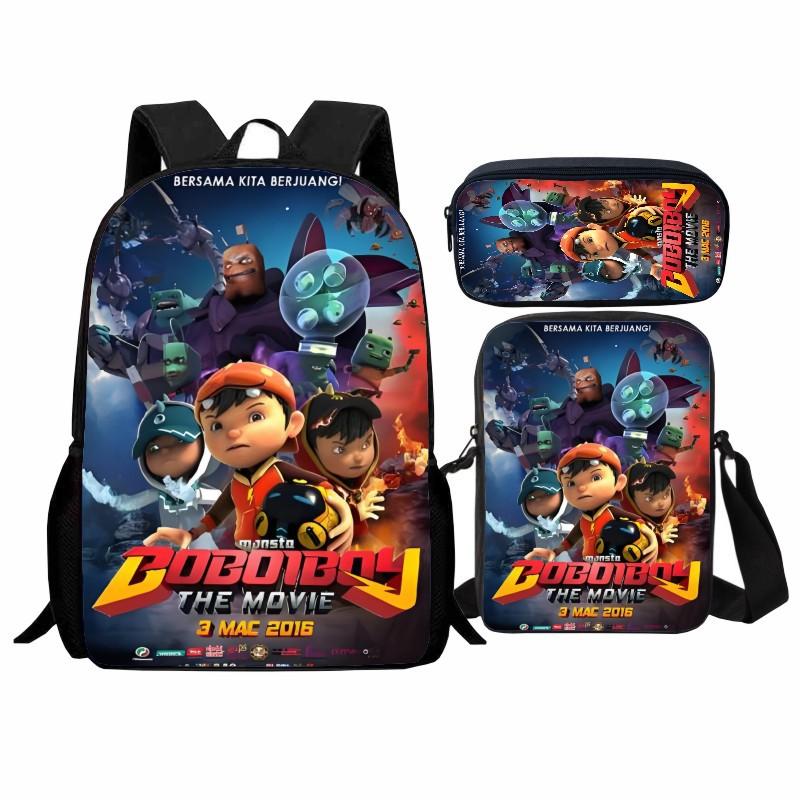 Bedruckte Elemente Hero Bobo Grundschultasche Dreiteiliges Set, Cartoon Boboiboy Rucksack