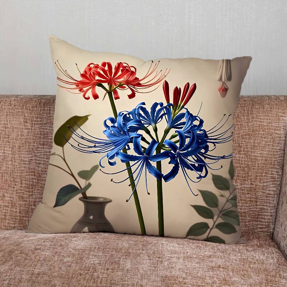 Spider Lily Pillow Case For Home Bedroom Car Office Decoration Living Room Sofa Cushion Cover Suitable