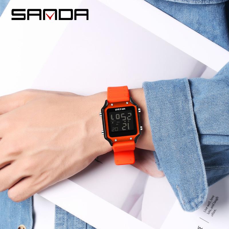 SANDA Electronic Watch Multifunctional Waterproof Sports Electronic Watch Fashion Trend Silicone Band Electronic Watch