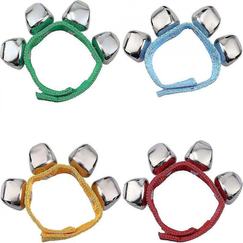 4 Pack Baby Wrist Dance Multicolor Nylon Jingle Bells Rattles Musical Instrument Toy