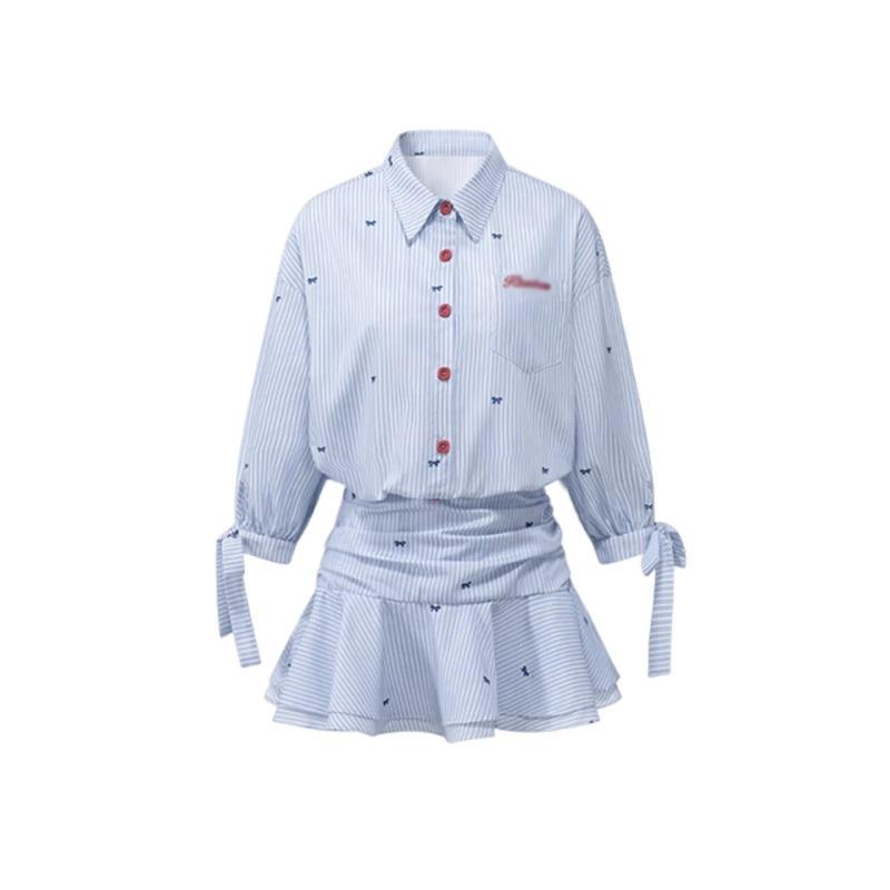 Academy Style Blue Striped Shirt Dress Children's Early Summer New French Temperament Waist Skirt