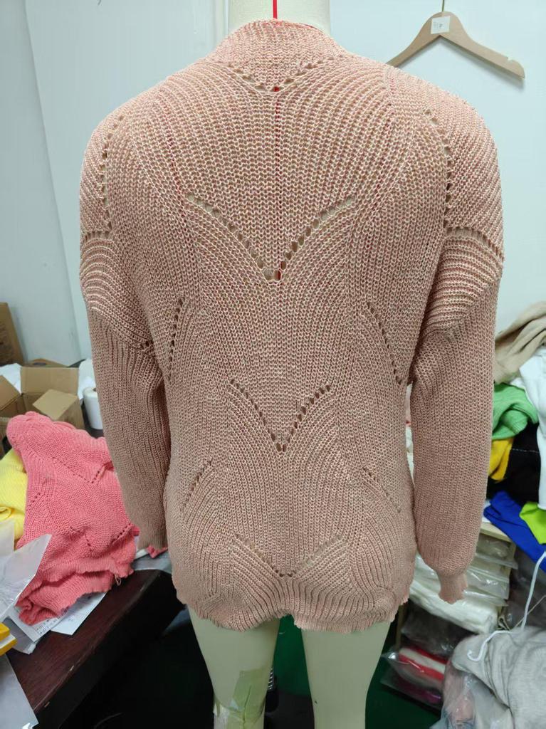 Women's 2021 Hollow Solid Color Pullover Sweater - European & American Round Neck Bottoming Shirt.
