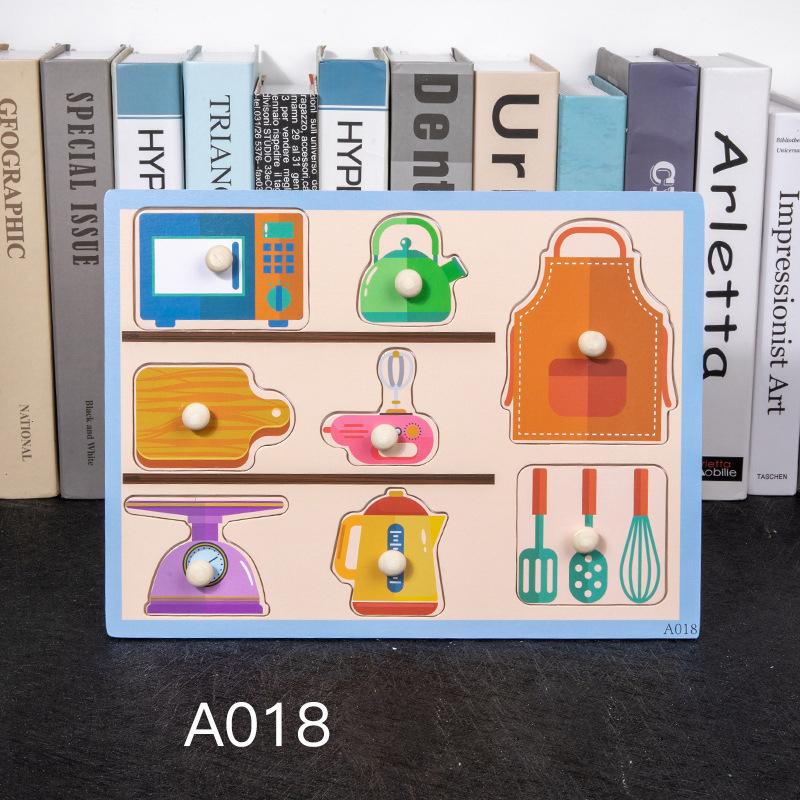 Non-Toxic Montessori Wooden Puzzles Hand Grab Boards Toys Tangram Jigsaw Baby Educational Toys Cartoon Vehicle Animals Fruits 3D Puzzles