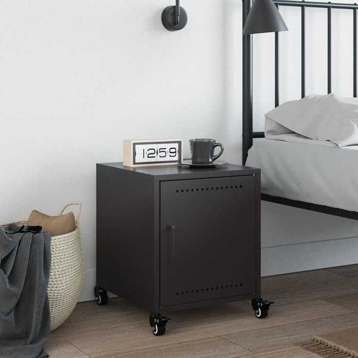 VidaXL Bedside Table Black 36x39x43.5 Cm Steel, Cabinet, Side Cabinet, Phone Stand, Nightstand, Furniture 846614