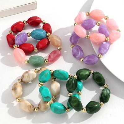 Boho Resin Irregular Beaded Bracelet for Women Men New Trendy Multicolor Acrylic Geometric Strechy Bracelets Jewelry Gifts