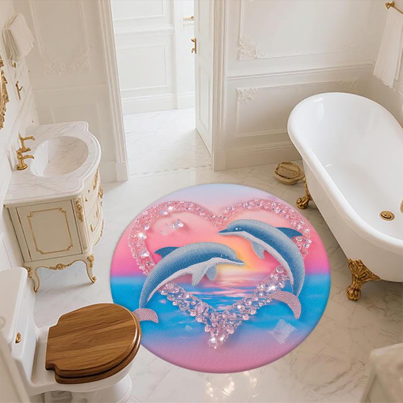 Cartoon Colorful Dolphin Pattern Round rug,Carpet Rug for Living Room Bedroom  Playroom ,Non-slip Floor Mat,Holiday Gifts and Birthday Gifts.