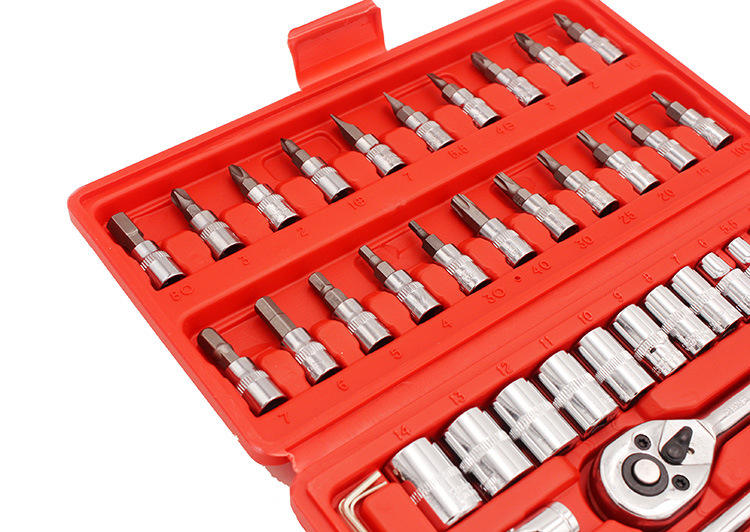 46-piece 1/4-inch Socket Ratchet Wrench Set with Metric Bit Extensions Hand Tool Set for Home Auto Repair