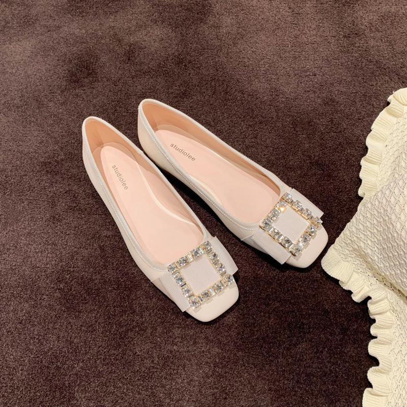 Shoes Classic Rv Temperament Square Buckle Rhinestone Commuting Low Heel Versatile Single Shoes Women's Autumn
