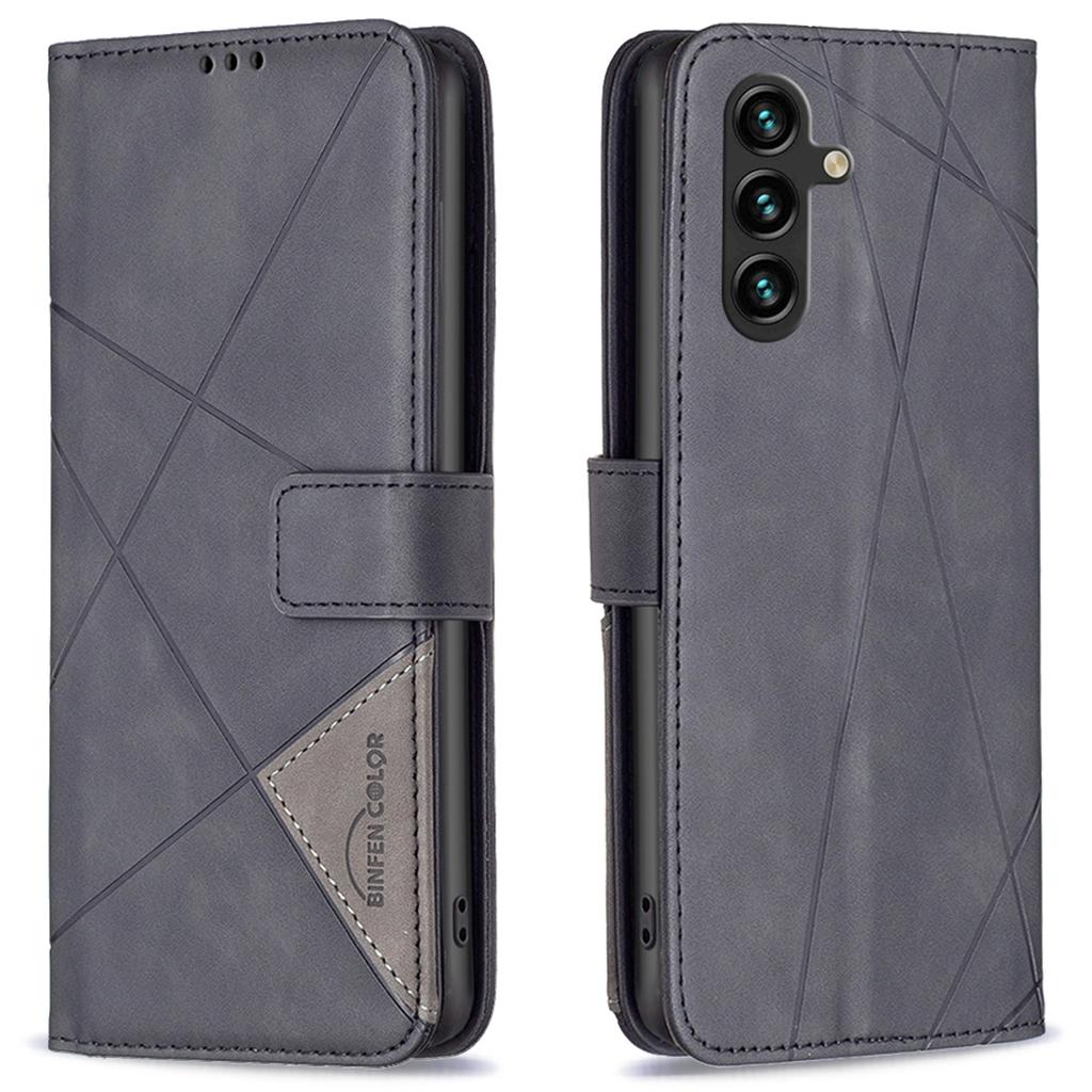BINFEN COLOR For Samsung Galaxy A36 5G Phone Cases Wallet Stand Geometry Imprinted Leather Cover