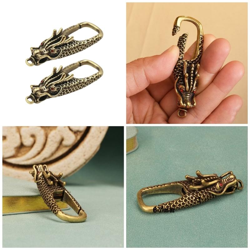 Set of 2 Dragon Head Keychain Solid Brass Carabiner Clip Key Holder Bag Charm Unisex Jewelry Making Accessories