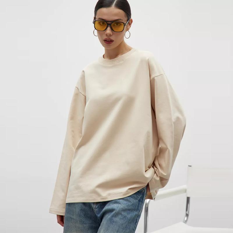 Basic Casual O-neck Cotton T-Shirts Women Autumn Long Sleeves Loose Tops Oversized Soft Versatile Solid Color Pullover