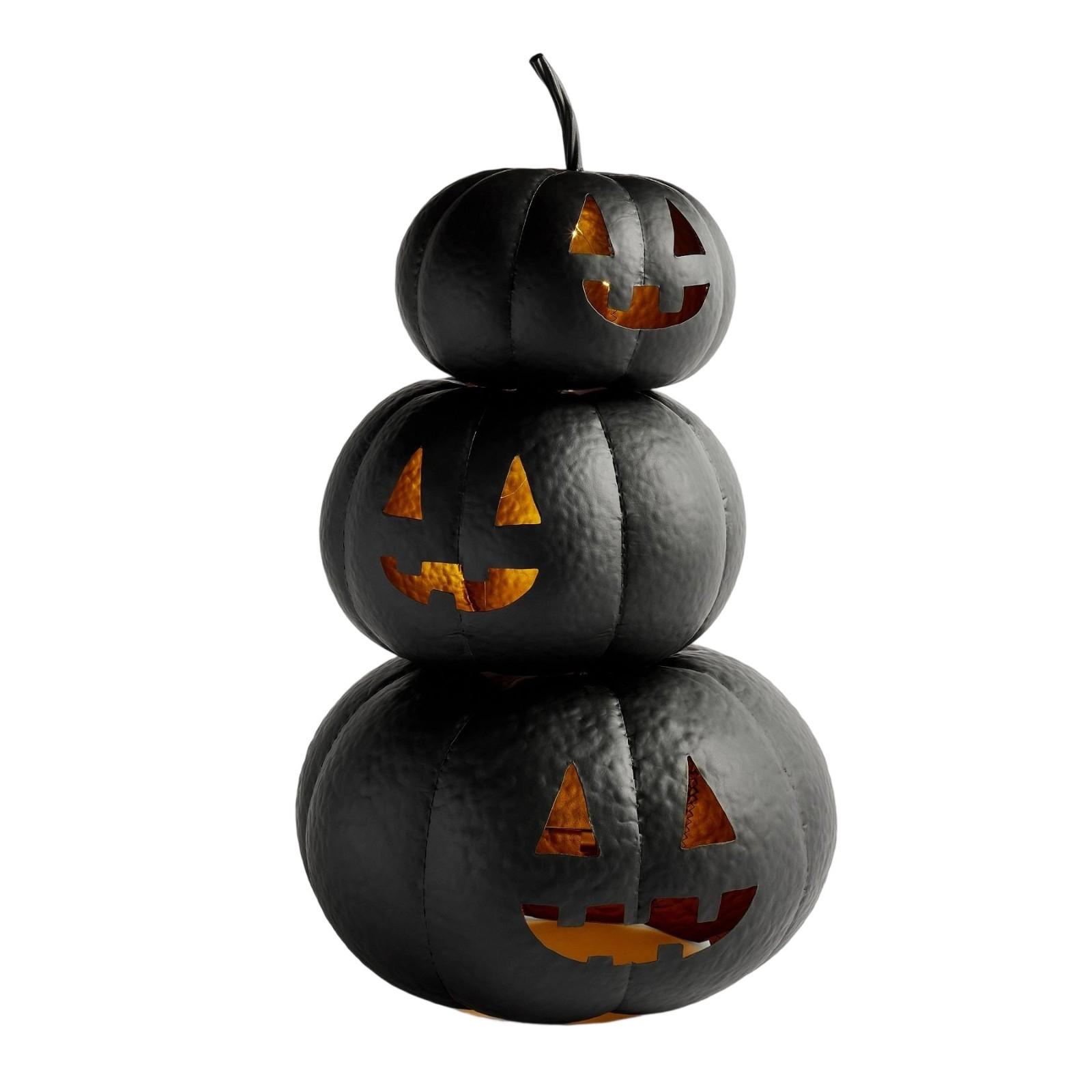 

Черные пластиковые тыквы, сложенные в стопку, полотенце, искусственная поддельная хэллоуинская декорация, раскрашенные тыквы для крыльца, стола, кухни One Size