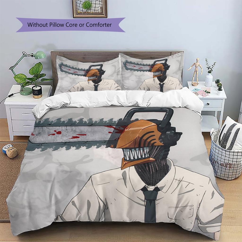 Chainsaw Man  Pattern Bedding Quilt Set  Home Decoration  Gift (1 * Duvet Cover + 2 * Pillowcase  Without Core)