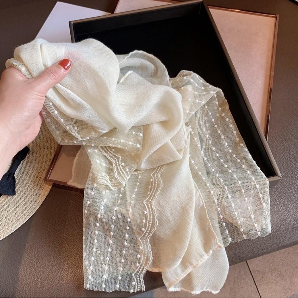 Solid Color Cotton Linen Scarf Retro Silk Scarf Literary Flaxen Lace Scarf  for Women