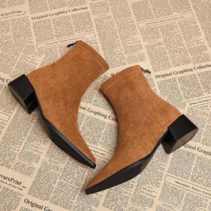 Leopard Women's Ankle Boots Mid Heels Pointed Toe Suede Shoes Winter  Elegant Pumps Gothic Boots New Chelsea Mujer Botas