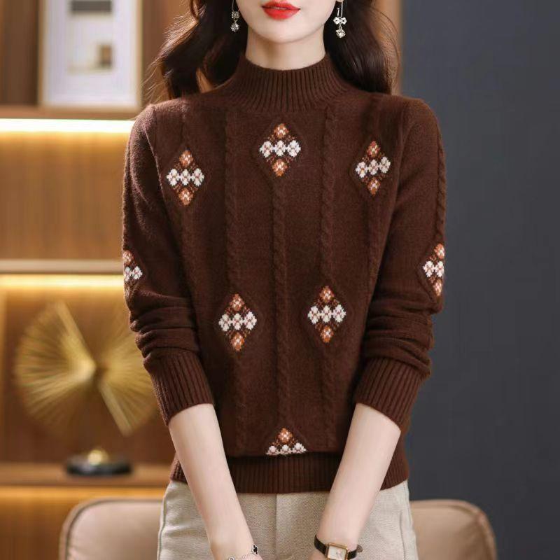 

Женская осенне-зимняя новая зимняя короткая утолщенная базовая рубашка матери красная внутренняя майка с полувысоким воротником свитер One size кофейный