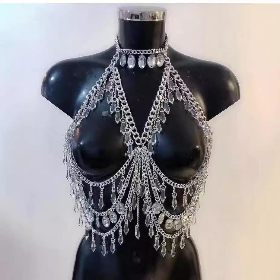 

Vest, Sexy, Acrylic, Sequins, Crystal Pendant, Splicing, Metal Chain, Fashionable, Hollowed Out Body Chain average size