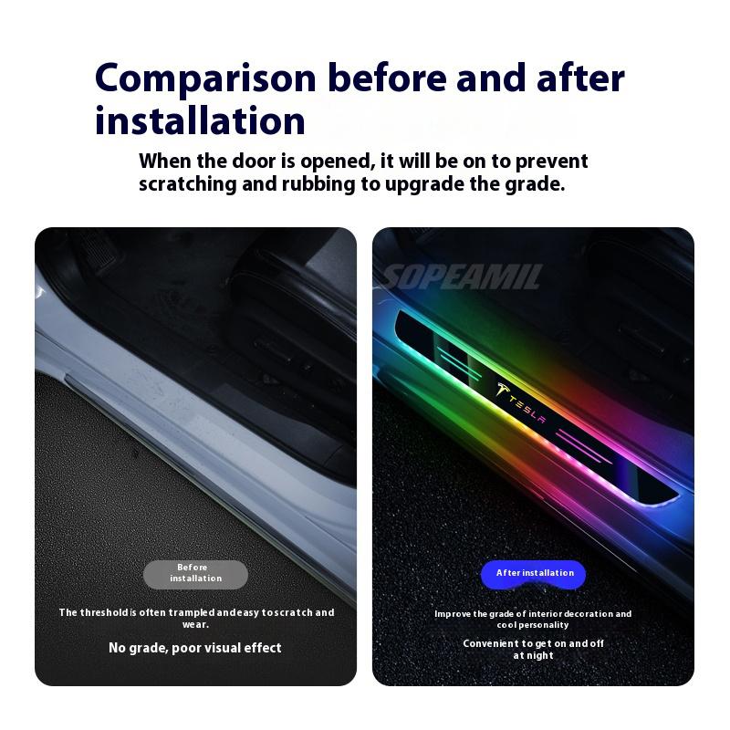For Tesla Model 3 Model Y Model X Roadster Wireless LED Car Door Threshold Welcome Pedal Light USB Charging Mood Lamp Accessory