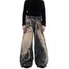 American trendy men's and women's fried street deconstruction metal loose wide-leg pants Gypsy loose drape design micro-pull pants