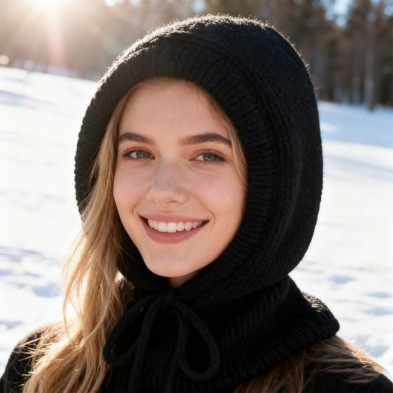 Yousheng Women Hat Solid Color Drawstring Warm Winter Knitted Hat Loose Fit Pullover Hat Outdoor Sports Travel Headwear