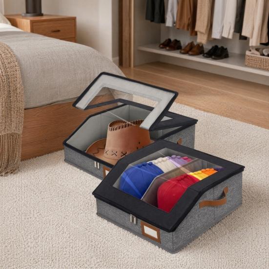 Hat Organizer with Clear Window Lid Flip Access Design Stackable Adjustable