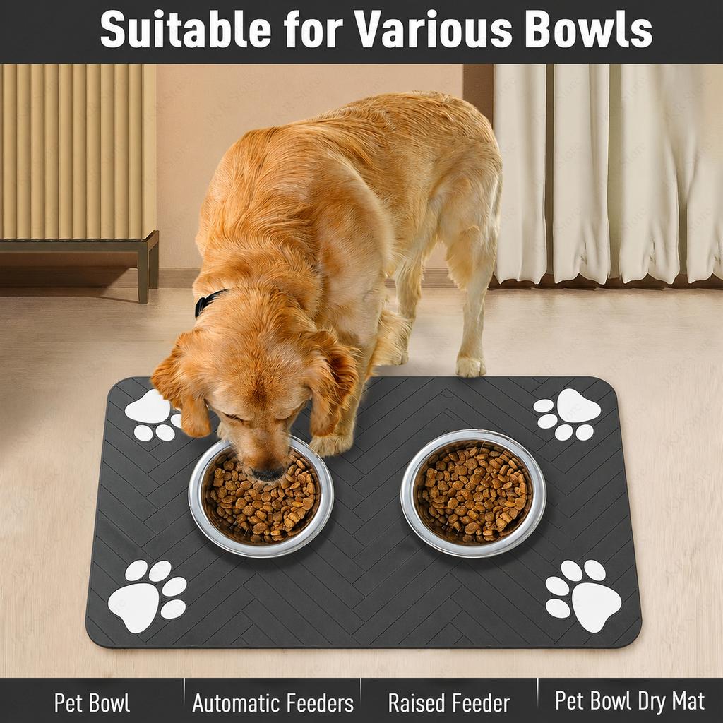 Quick Dry Pet Food Mat Absorbent Waterproof Bowl Placemat with Rubber Backing for Dog Cat Feeding Area Floor Protection