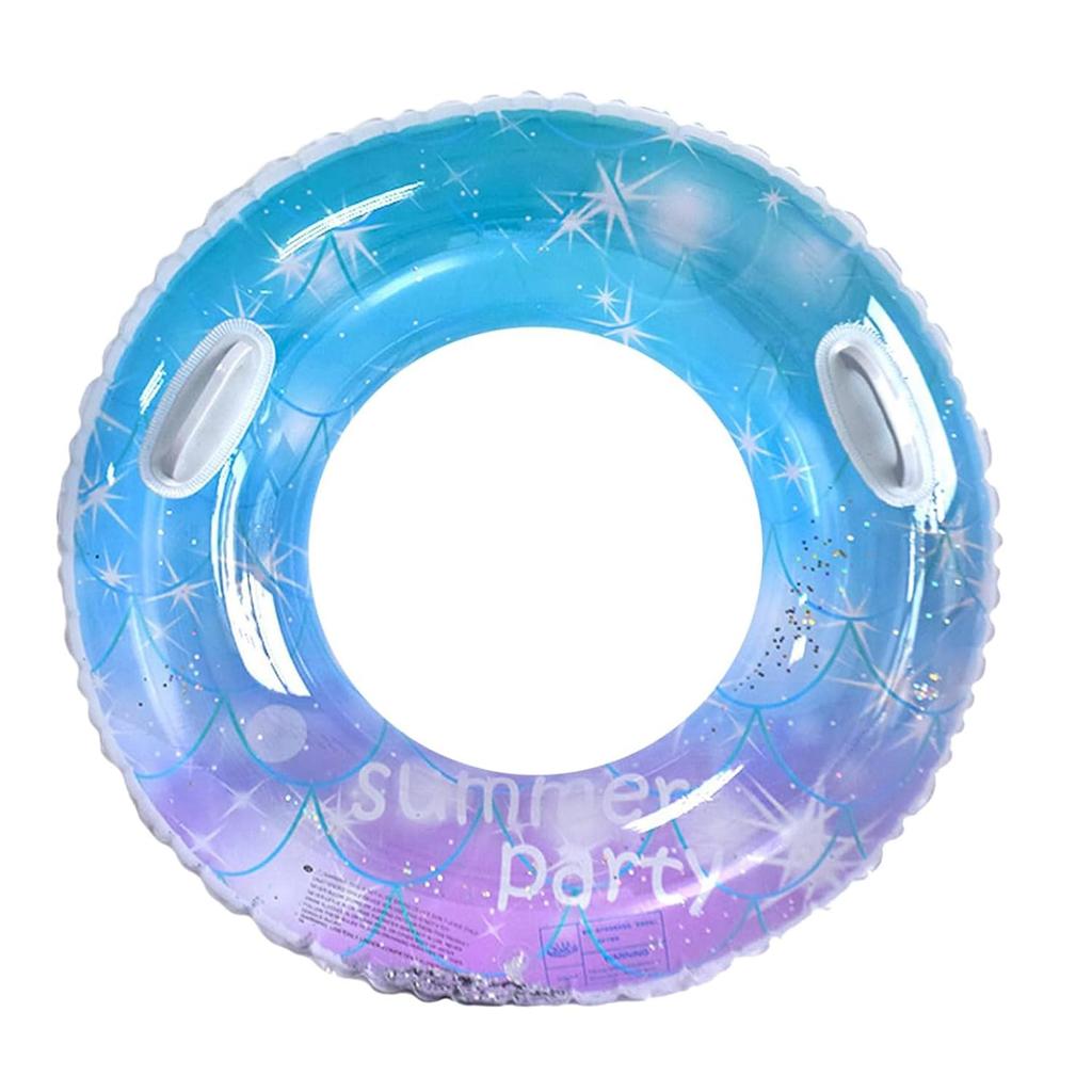 Samcos Inflatable Swim Ring for Adults and Children, Stylish O-Shape, Leak-Resistant, Glittery, Unisex, Beach, Swimming Pool, Heat Relief (Blue, 100#
