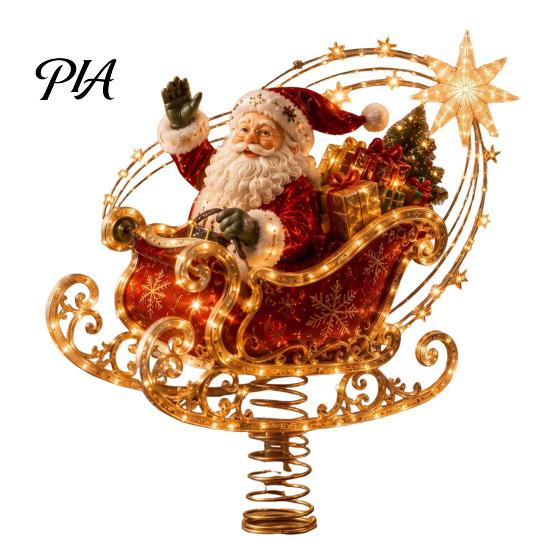 Light Up Holiday Tree Topper Lighted Christmas Topper, Illuminated Santa Claus Gingerbread Nutcracker Treetop Decorative Ornament for Top with Spring