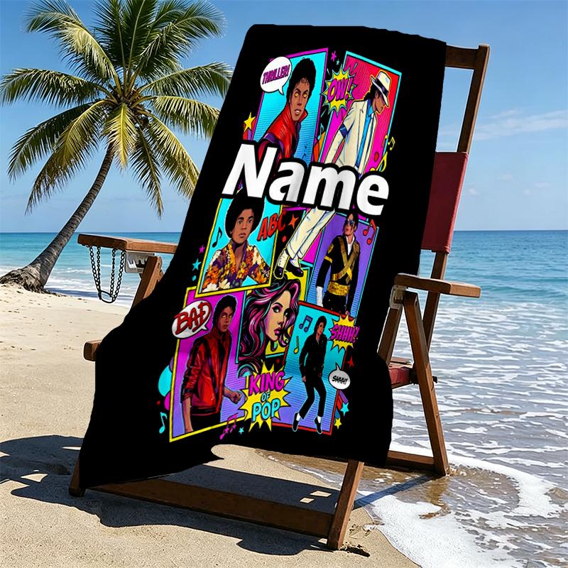 Custom Name Personalized Michael Jackson Print Beach Towel, for Trip Camping Beach Party Home Decor, Birthday Gift for Family & Friends