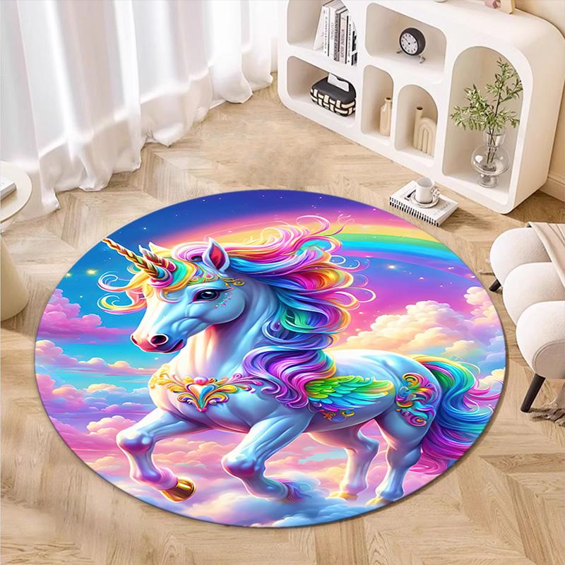 Rainbow Unicorn Fantasy Sky Round Rug Home Soft Decorative Anti Slip Yoga Table And Chair Mat Carpet Outdoor Floor Mat Carpet S4