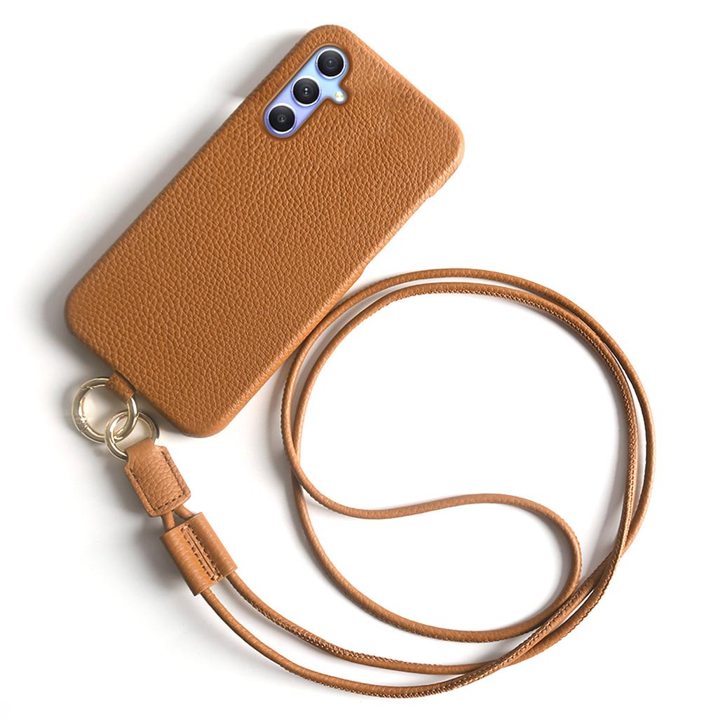 For Samsung Galaxy A34 5G Case with Lanyard Genuine Cow Leather PC Phone Back Cover