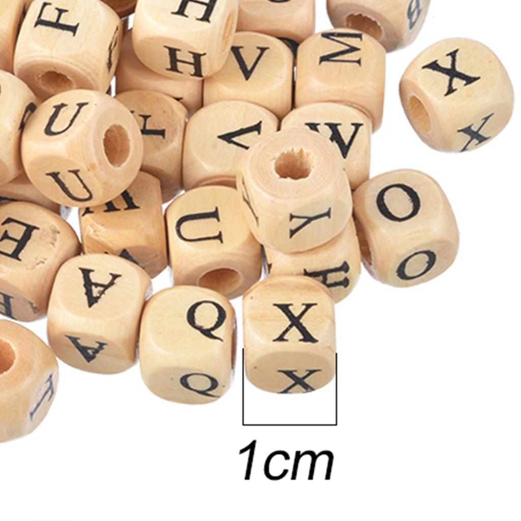 100 Pieces Alphabet Wooden Beads Loose Decoration Initial 26 Letter Square Shape