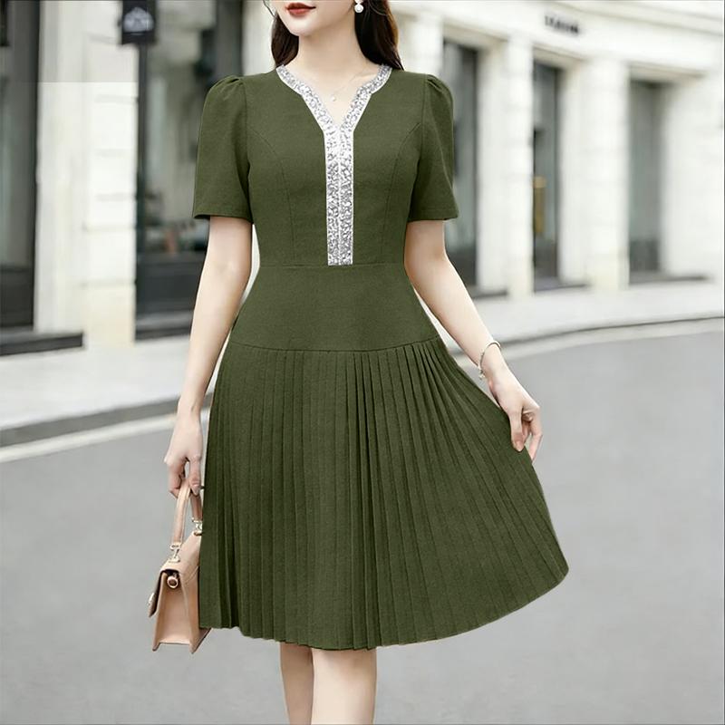 

ZANZEA Women Casual V-Neck Summer Short Sleeve Dress 5XL темно-зелений колір