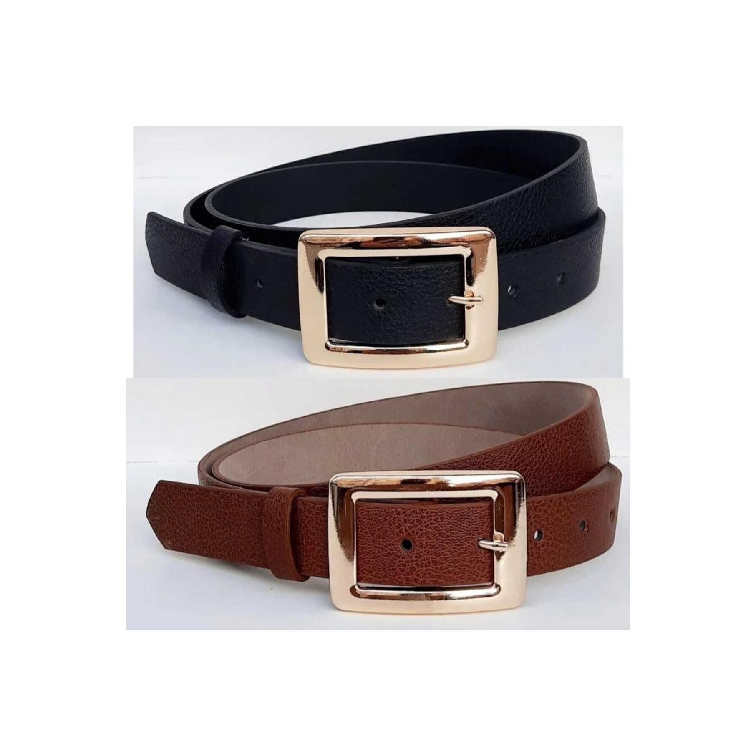 

Women s Black-tan 2-piece Belt Set With Gold Buckle XS чёрный