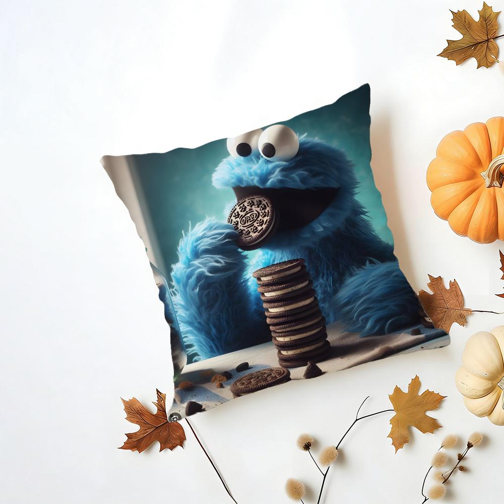 CCookie Monster Cushion Cover Washable Linen Pillowcase Soft for Daily Sofa Bed Home Room Decor
