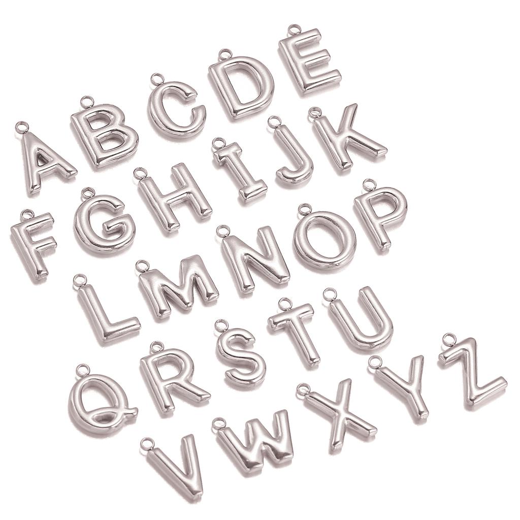 3Pcs Bubble Alphabet Charm Silver Color Stainless Steel Initial English Letter Pendant DIY Bracelet/Necklace Gift Jewelry Making